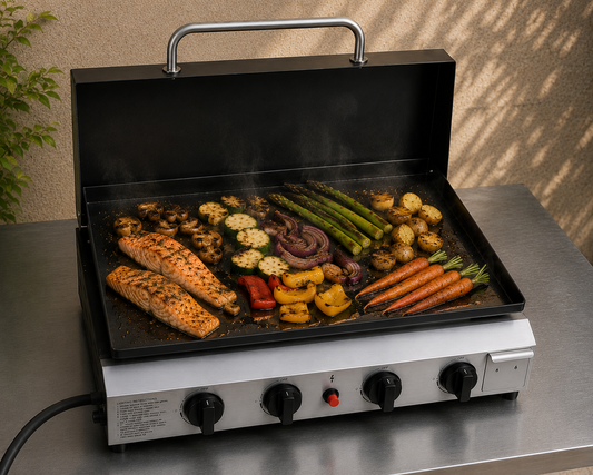 4-Brenner Propan-Grillplatte, Gasgrill mit flacher Oberseite, 7,2 KW (24.566 BTU), tragbarer Grill mit Deckel, emaillierte Gusseisenpfanne