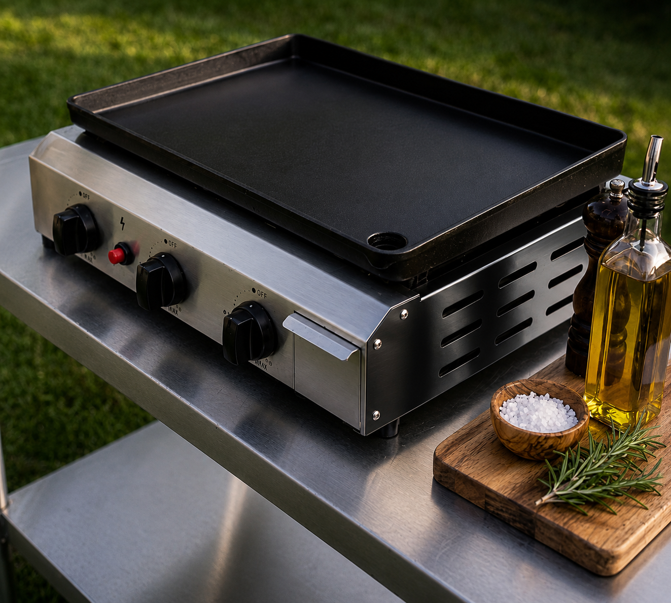 Plancha Gaz 3 Brûleurs La Conviviale - Pack avec Ustensiles, Tuyau et Détendeur