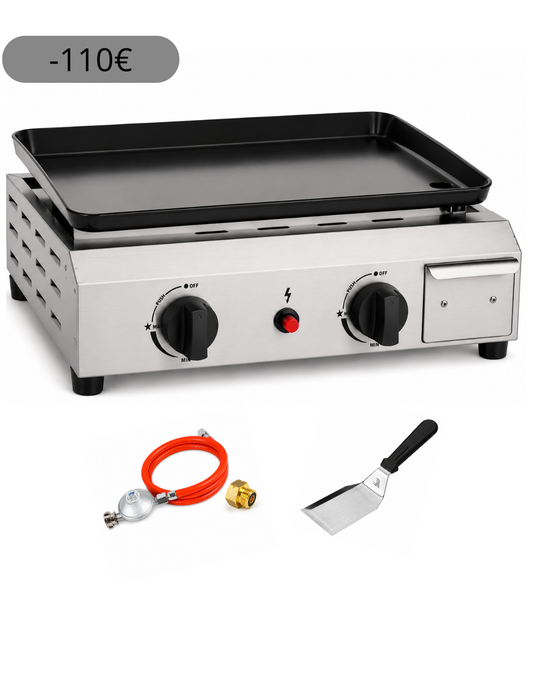 Plancha Gaz 2 Brûleurs La Signature - Pack avec Ustensile, Tuyau et Détendeur