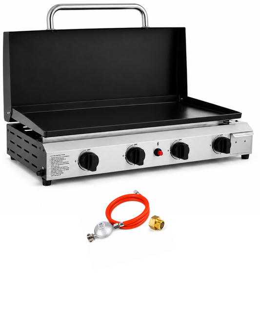 4-Brenner Propan-Grillplatte, Gasgrill mit flacher Oberseite, 7,2 KW (24.566 BTU), tragbarer Grill mit Deckel, emaillierte Gusseisenpfanne