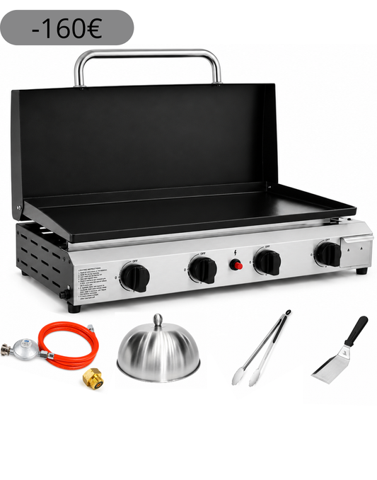 Plancha Gaz 4 Brûleurs L'Imposante - Pack avec Ustensiles, Tuyau et Détendeur