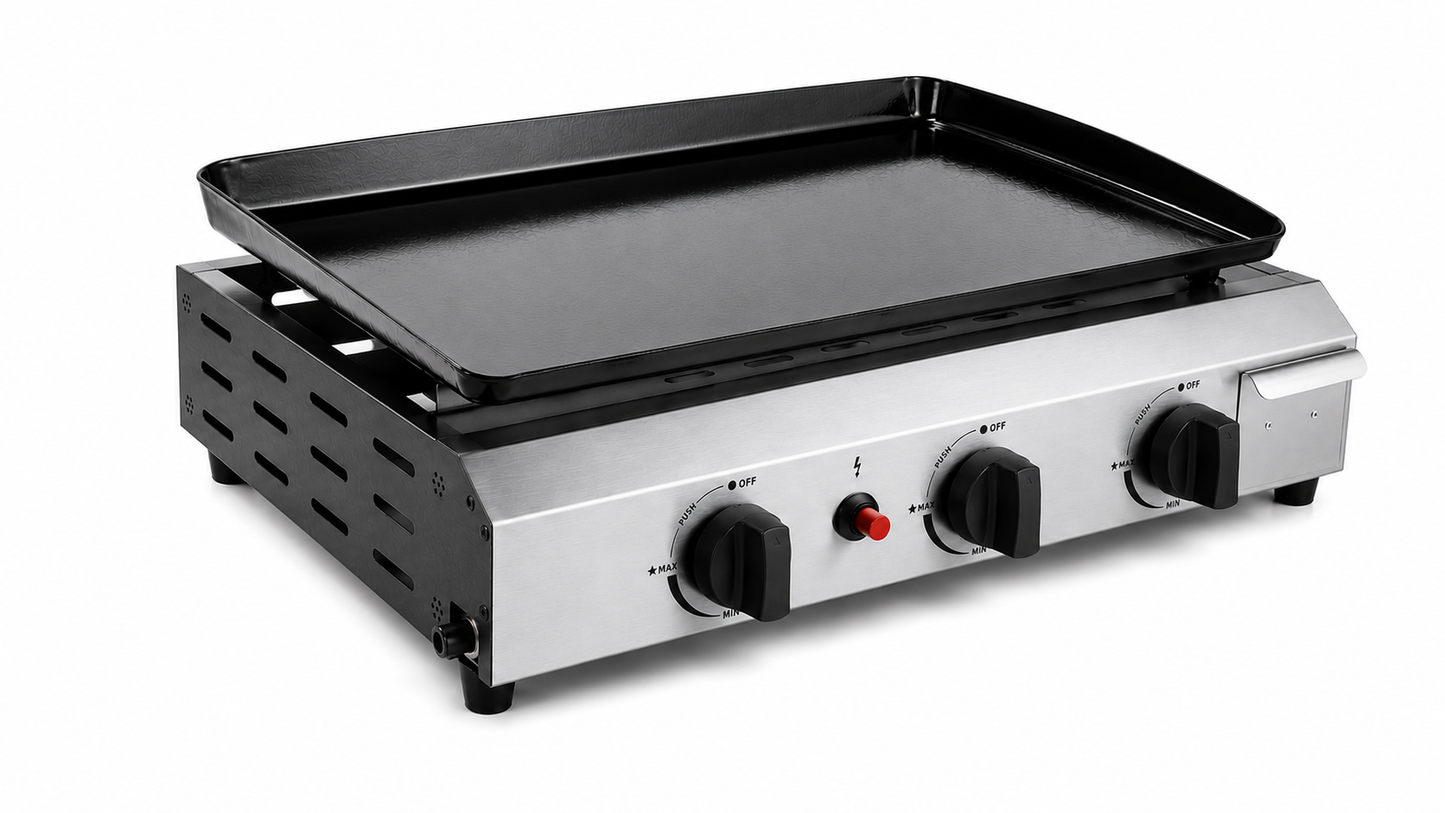 Plancha Gaz 3 Brûleurs La Conviviale - Pack avec Ustensiles, Tuyau et Détendeur