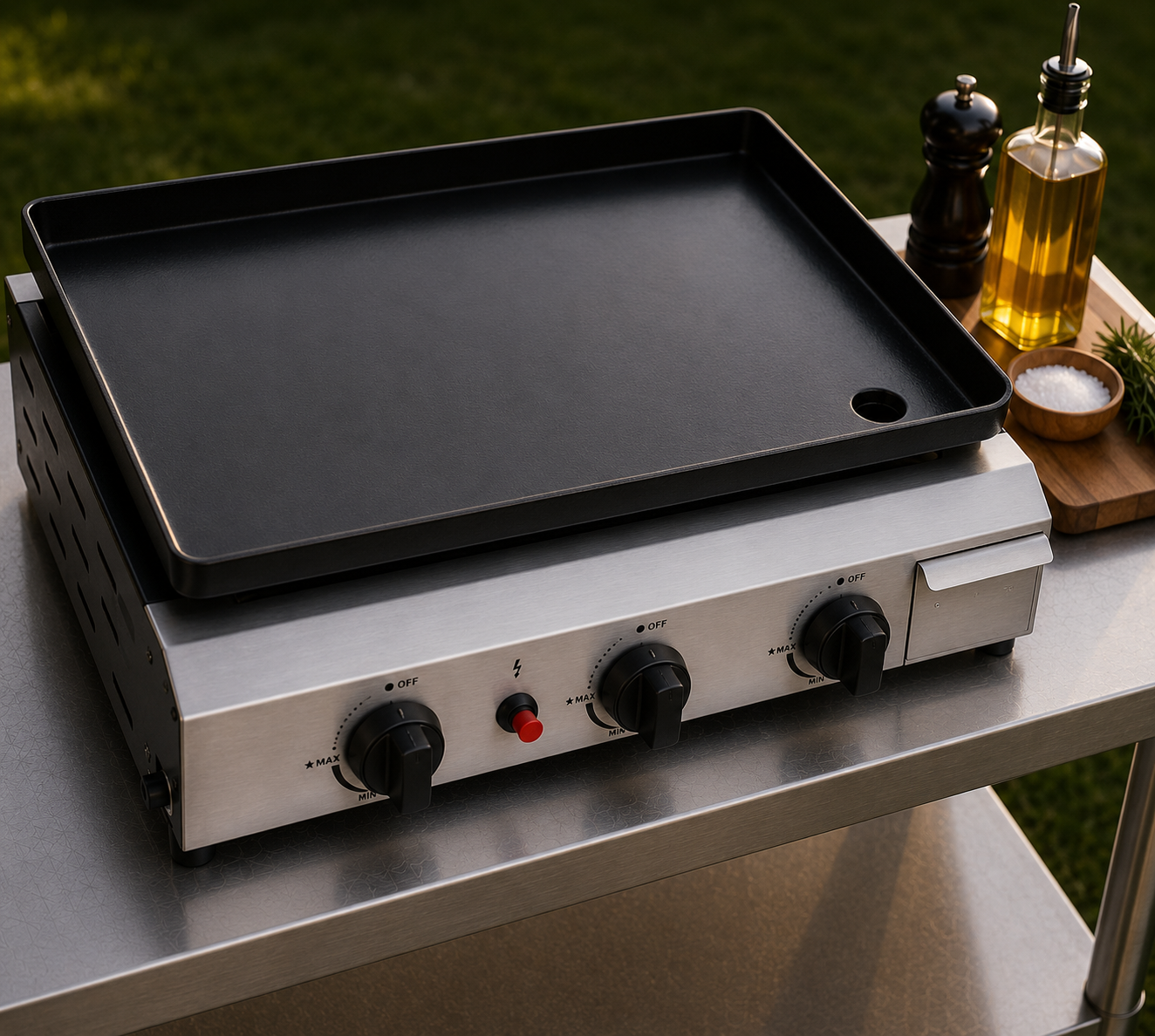 Plancha Gaz 3 Brûleurs La Conviviale - Pack avec Ustensiles, Tuyau et Détendeur